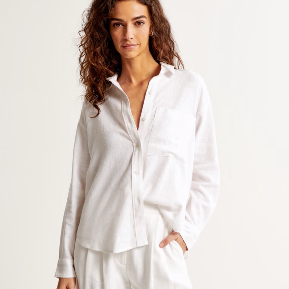 Abercrombie & Fitch White Button-Down Linen Shirt